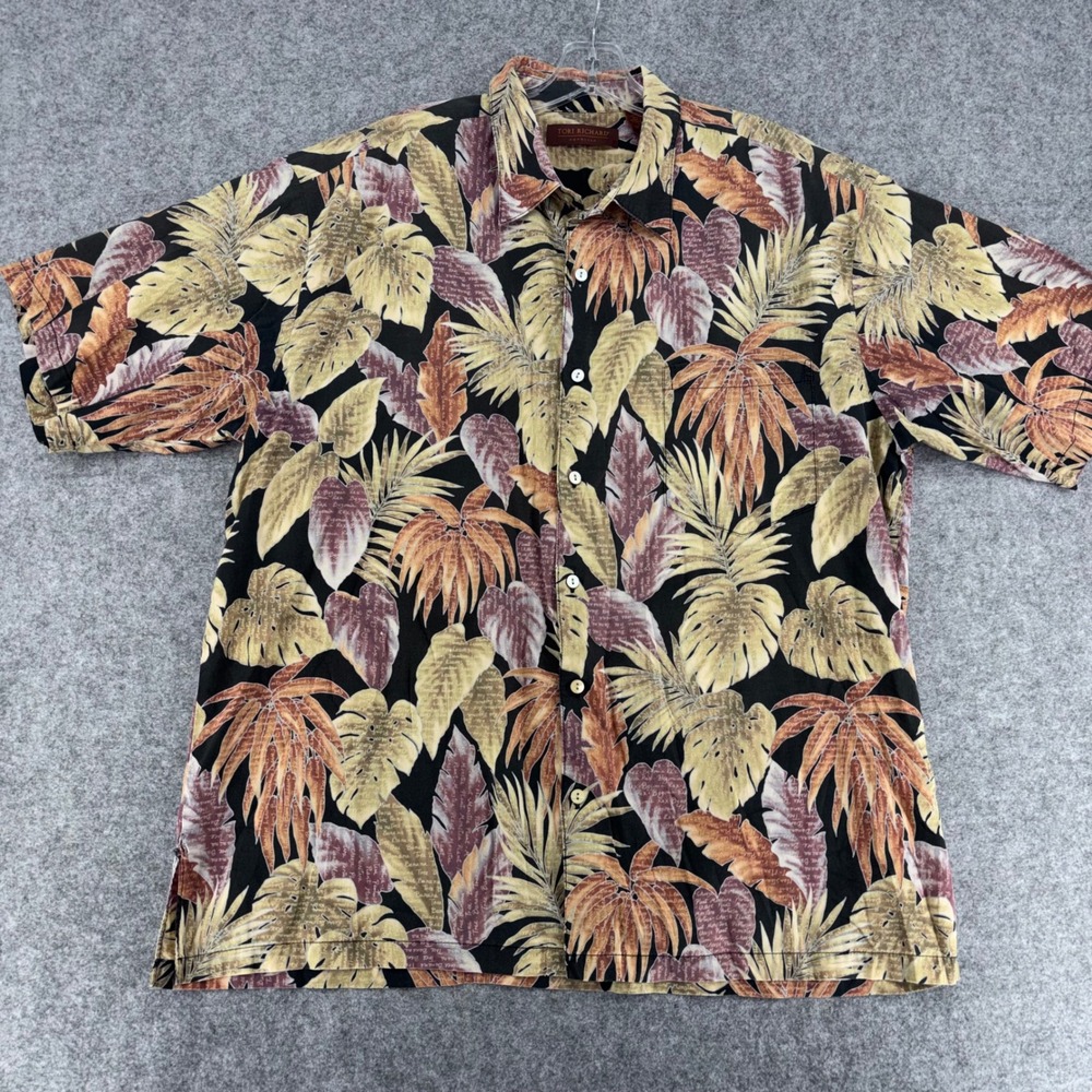 Tori Richard Honolulu Mens XL Cotton Lawn Tropical Leaf Button Up Shirt Hawaii